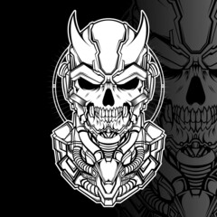 skull mecha illustration line art