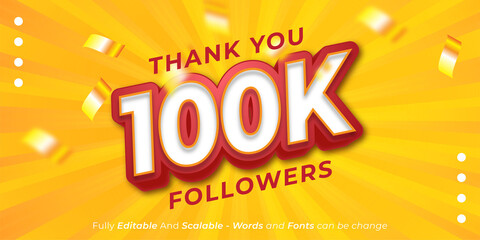 Editable text thank you 100k followers and subscribers social media template