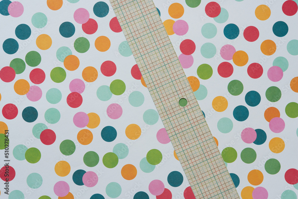 Wall mural large random polka dots and graph paper with hole