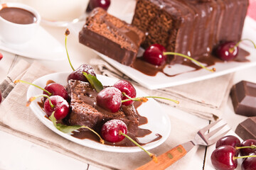 Chocolate pound cake with cherries.