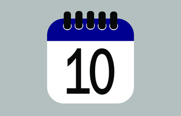 Blue calendar day 10. Banner with calendar icon for day of the month and holiday.
