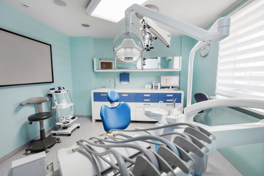 Excellent view through the dental equipment, on the wall hangs the picture under your logo clinic