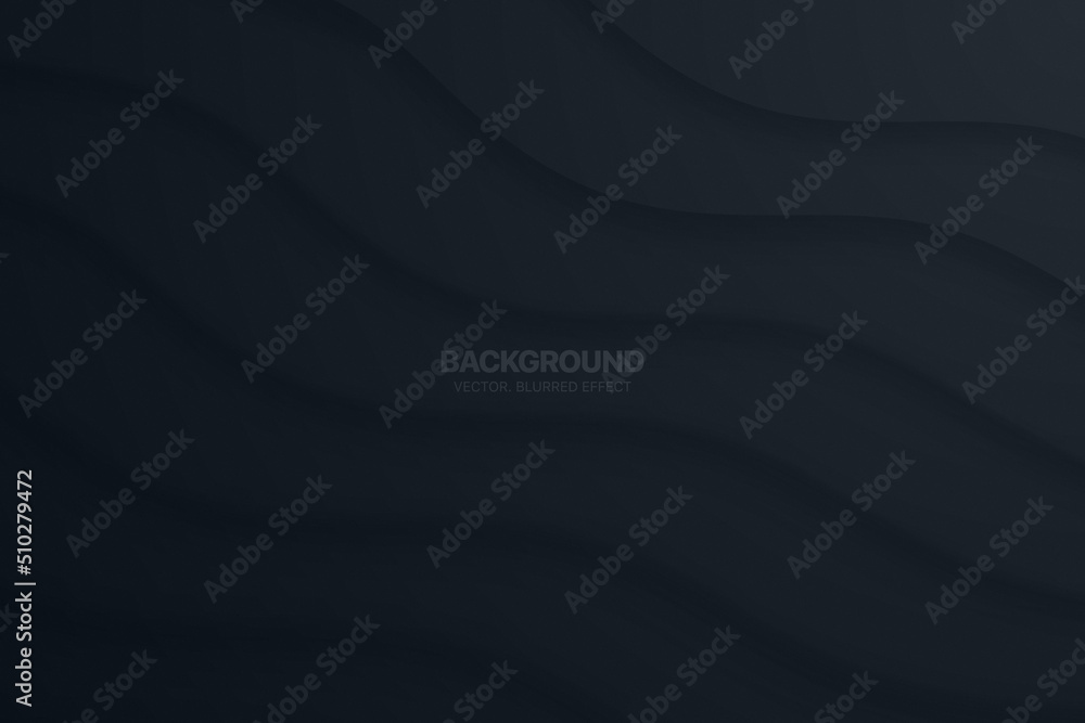 Poster modern material design dark morphism warped layered ripple structure 3d vector blurred abstract blac