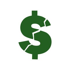 Broken dollar vector icon on white isolated background. Layers grouped for easy editing illustration. For your design.