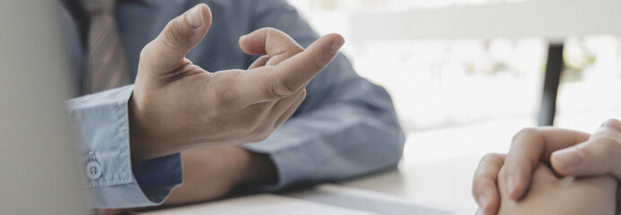 Employer or HR leader is interviewing participants, applying for a company employee, and having...