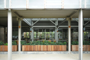 natural cafe landscape with various flowers and plants