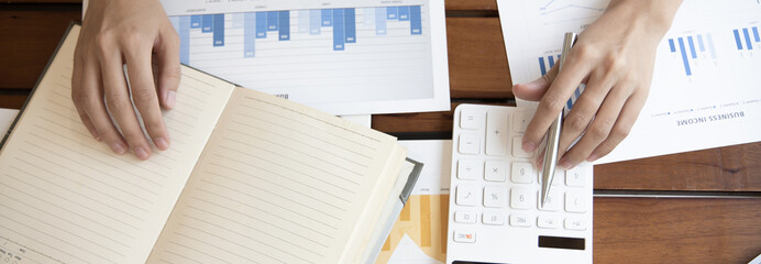 Head of accounting is recording the company's financial growth statistics using graphs as a...