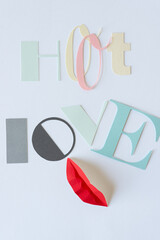 card background with the words hot (or hoot) love and 3d paper lips