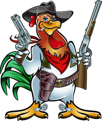Cartoon style cowboy rooster holding guns © Armi1961