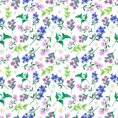 Watercolor foliage willd field meadow and colorful leaf hand drawn floral illustration seamless pattern repeat background
