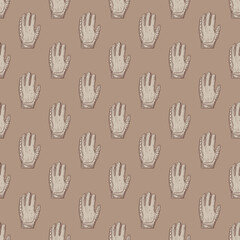 Football gloves seamless pattern engraving. Vintage sport background in hand drawn style.