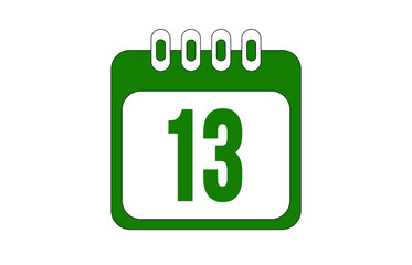 Icon day date 13, calendar page template in green.