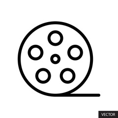 Film Reel, Film Roll or Filmstrip vector icon in line style design for website design, app, UI, isolated on white background. Editable stroke. Vector illustration.