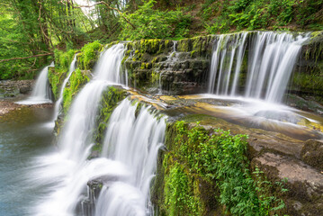 Fototapeta na wymiar Waterfalls in the National Park in England Brecon Beacons 2022.