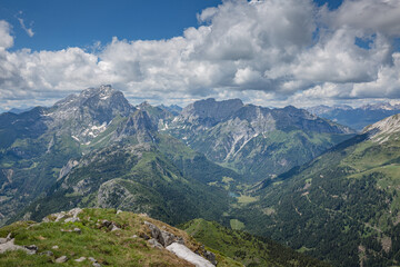 Beautiful nature. Mountain hiking Trail Road. Italy Lago Avostanis Casera Pramosio Alta