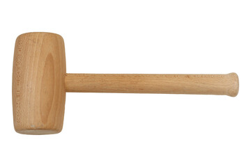 Wooden mallet tool. Wooden hammer on a light background.