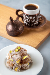 Traditional Turkish delight and Turkish coffee