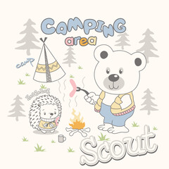 cute bear vector camping with friends