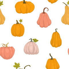 Pumpkins seamless pattern in cartoon orange style. Simple autumn pattern for fabric or fall background