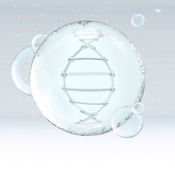 Dna molecule in egg cell. technologies in reproductive medicine. 3d illustration of in vitro fertilization under a microscope.Beautiful medical banner in grey tones.Close-up, microscope,IVF