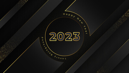 Happy New Year 2023 luxury background design, golden glitter background, elegant background,