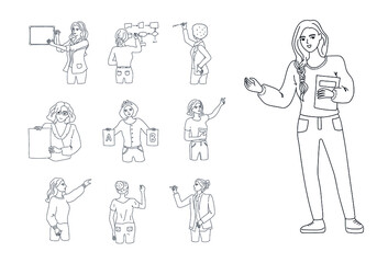 Female teacher writing and explaining
