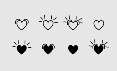 Happy Valentines day. Black heart icon set. Love sign symbol simple template. Cute line pattern. Decoration element. Flat design.
