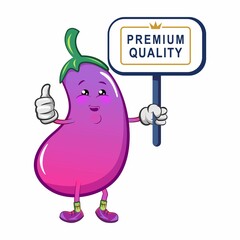 vector mascot character from eggplant cartoon with premium quality sign board