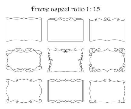 Vector set of rectangular frames with simple vintage ornament