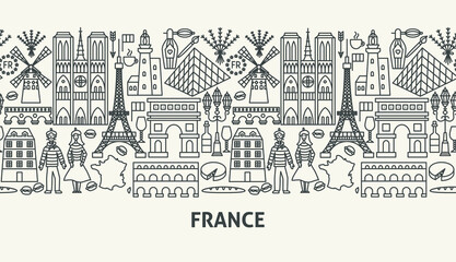 France Banner Concept. Vector Illustration of Outline Design.