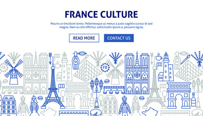 France Banner Design. Vector Illustration of Outline Template.