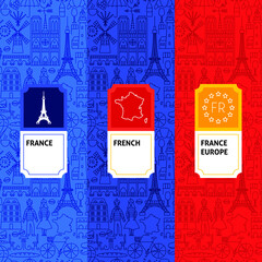 France Package Labels. Vector Illustration of Outline Design.