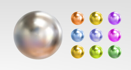 Set of colorful spheres isolated on white background. 3d color metal ball vector.