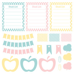 Cute paper notes. Stationary set. Scrapbook notes and cards.Printable planner stickers. To Do List note. Template for your message. Decorative planning element. Vector illustration.