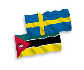Flags of Sweden and Republic of Mozambique on a white background
