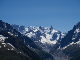 Fototapeta na wymiar aiguilles secteur Chamonix Mont Blanc, avec neige, glacier, pointes, rochers