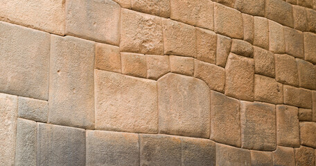 Megalithic Intriquite stone walls, craftmenship in ancient city of cusco.