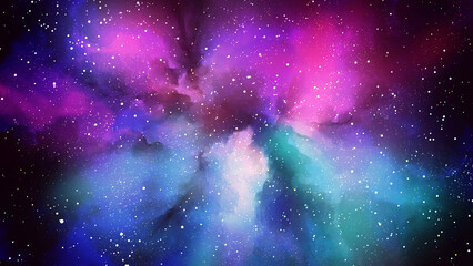 幻想的で美しい星雲のイラスト　宇宙　きらきら星空背景装飾 © わたほこり