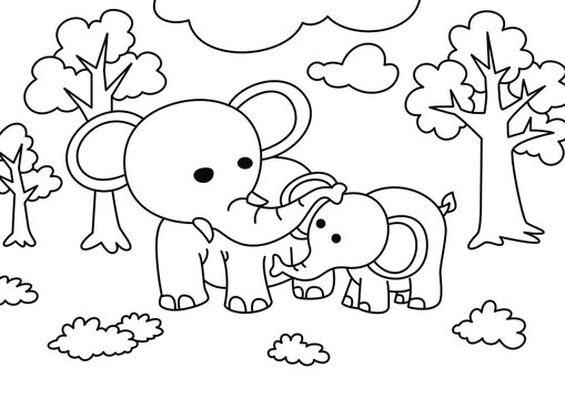 Coloring design with cute elephant for kids coloring page Vector 