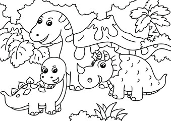 Coloring design with cute dinosaur for kids coloring page Vector 