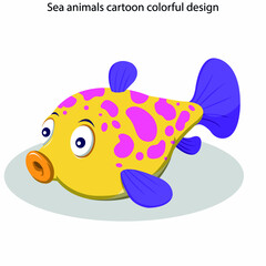 Sea animals icons cute cartoon sketch colorful design