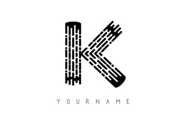 Black K letter logo concept. Creative Minimal Monochrome Monogram emblem design template with lines and finger print pattern. 