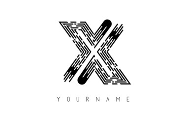 Black X letter logo concept. Creative Minimal Monochrome Monogram emblem design template with lines and finger print pattern. 