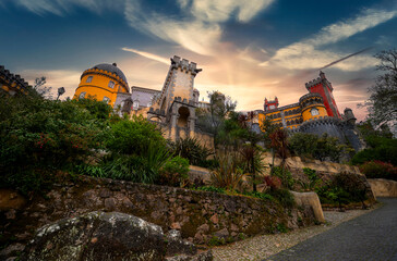 The beautiful Pena Palace in Sintra. Portugal - obrazy, fototapety, plakaty