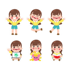 cartoon student back to school background character. Happy children going back to school.