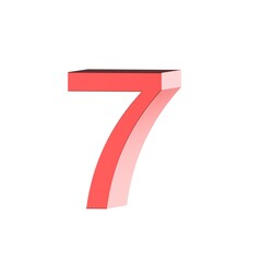 3D render red number 7 slim
