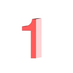 3D render red number 1 slim