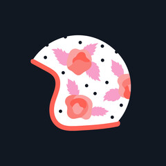 Poster with motorcycle helmet. Head protection, equipment for bikers. Romantic and vintage style. Hand drawn vector illustration isolated on black background. Print, poster, typographic design.