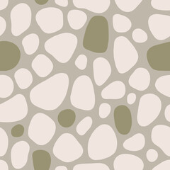 Seamless pattern with minimalistic stones. Cobblestone texture. Geometric style, abstract shapes pastel colors. 
Colorful background, print. Hand drawn vector illustration.