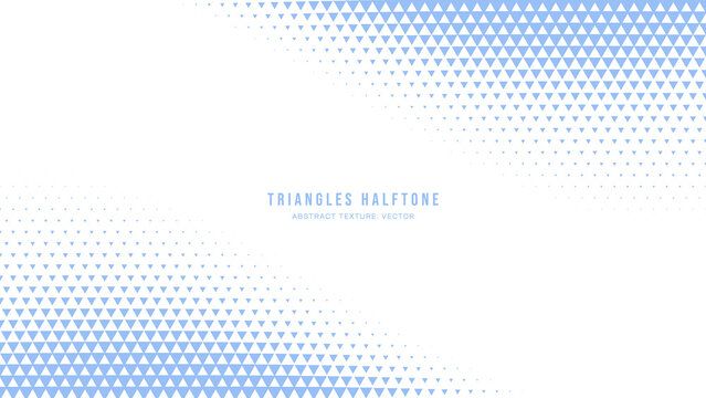 Triangles Halftone Geometric Pattern Abstract Vector Smooth Twisted Blue Border Isolated On White Background. Half Tone Art Graphic Minimal Pure Light Vivid Wallpaper. Checker Faded Particles Texture